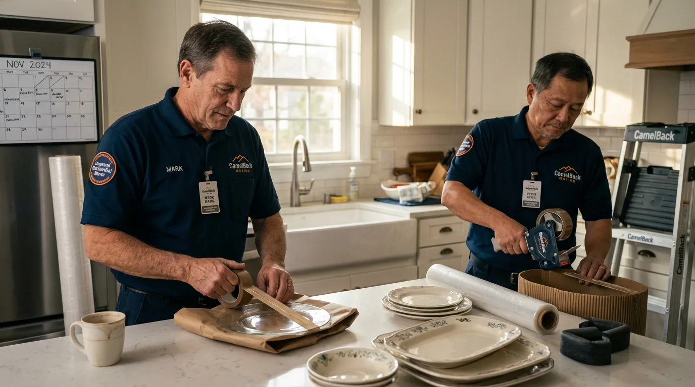 Professional crew packing kitchen dishware in Ellsworth, KS